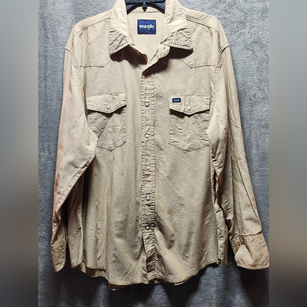 Wranglers pearl button western long sleeve shirt, XXL, Cotton, Khaki